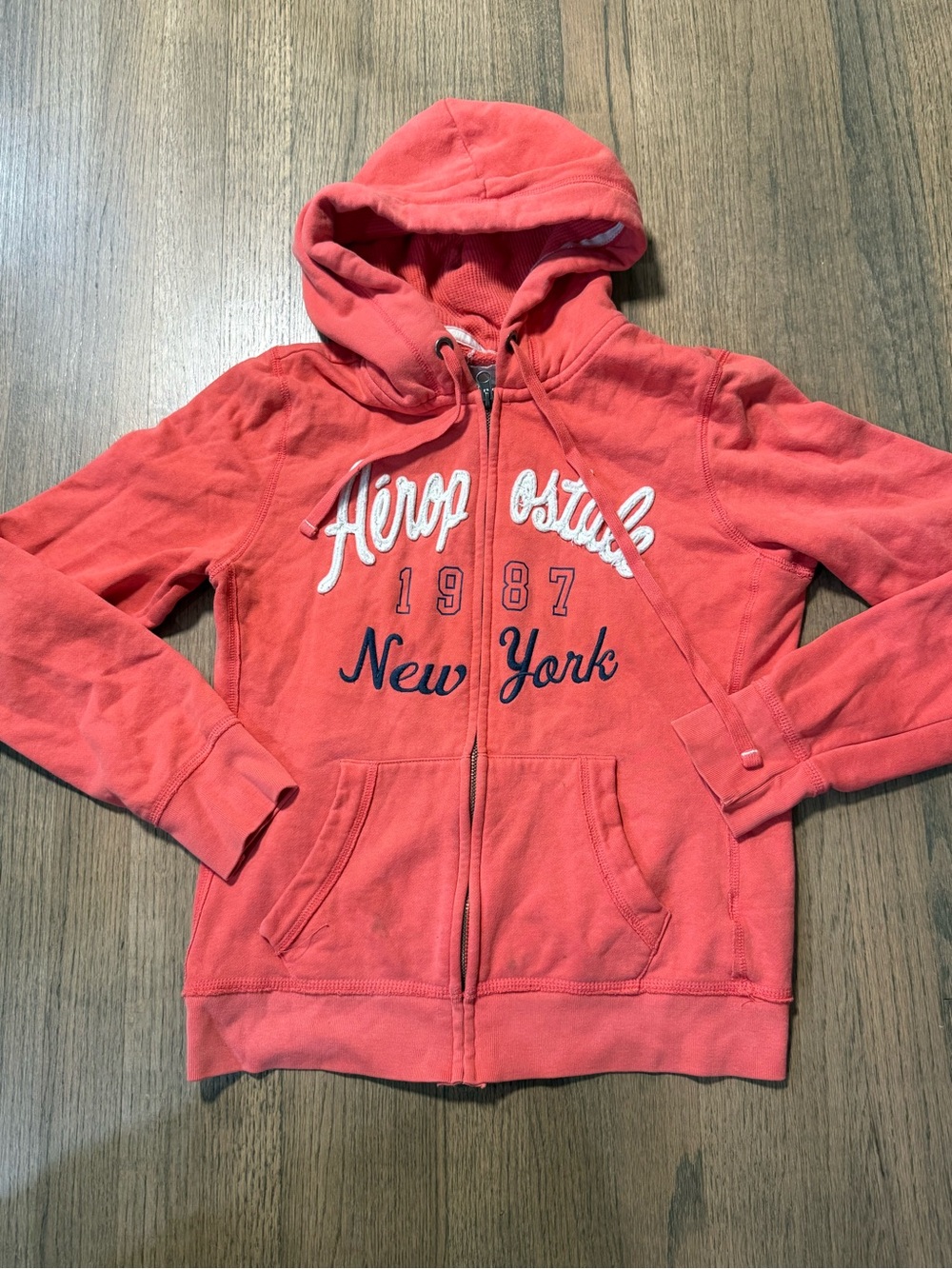 Aeropostale Coral Zip-Up Hoodie with New York Script Size Medium